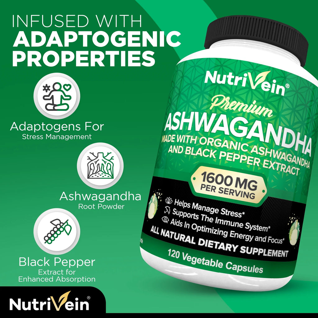Organic Ashwagandha Capsules 1600mg 120 Vegan Pills O486052