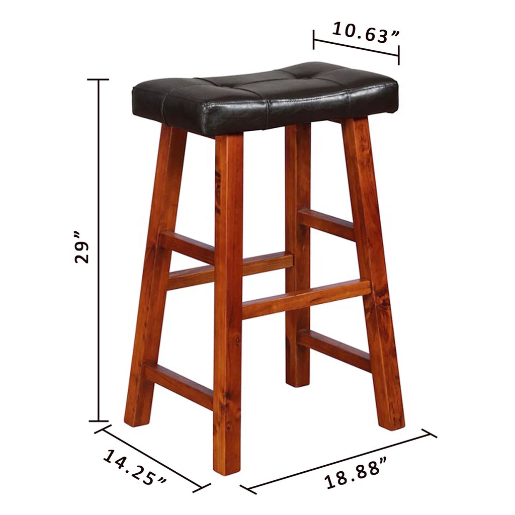Padded Faux Leather Saddle Seat Barstools, 29 Inches, Set of 2 X595827
