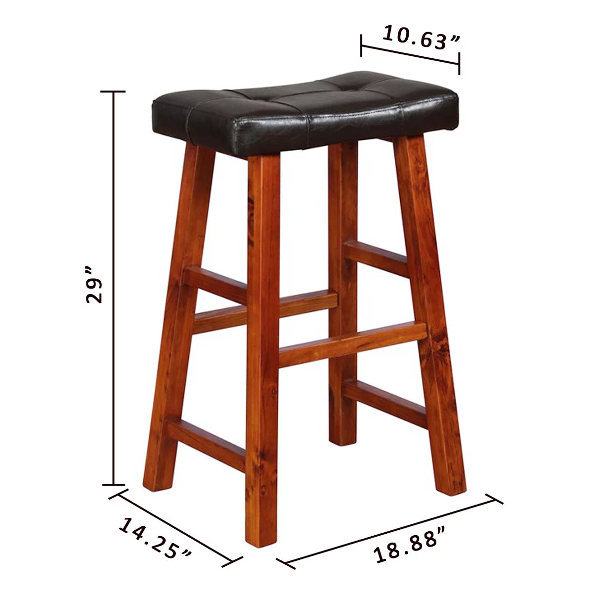 Padded Faux Leather Saddle Seat Barstools, 29 Inches, Set of 2 X595827