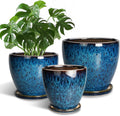 Blue Ceramic Plant Pots Set of 3 N348655