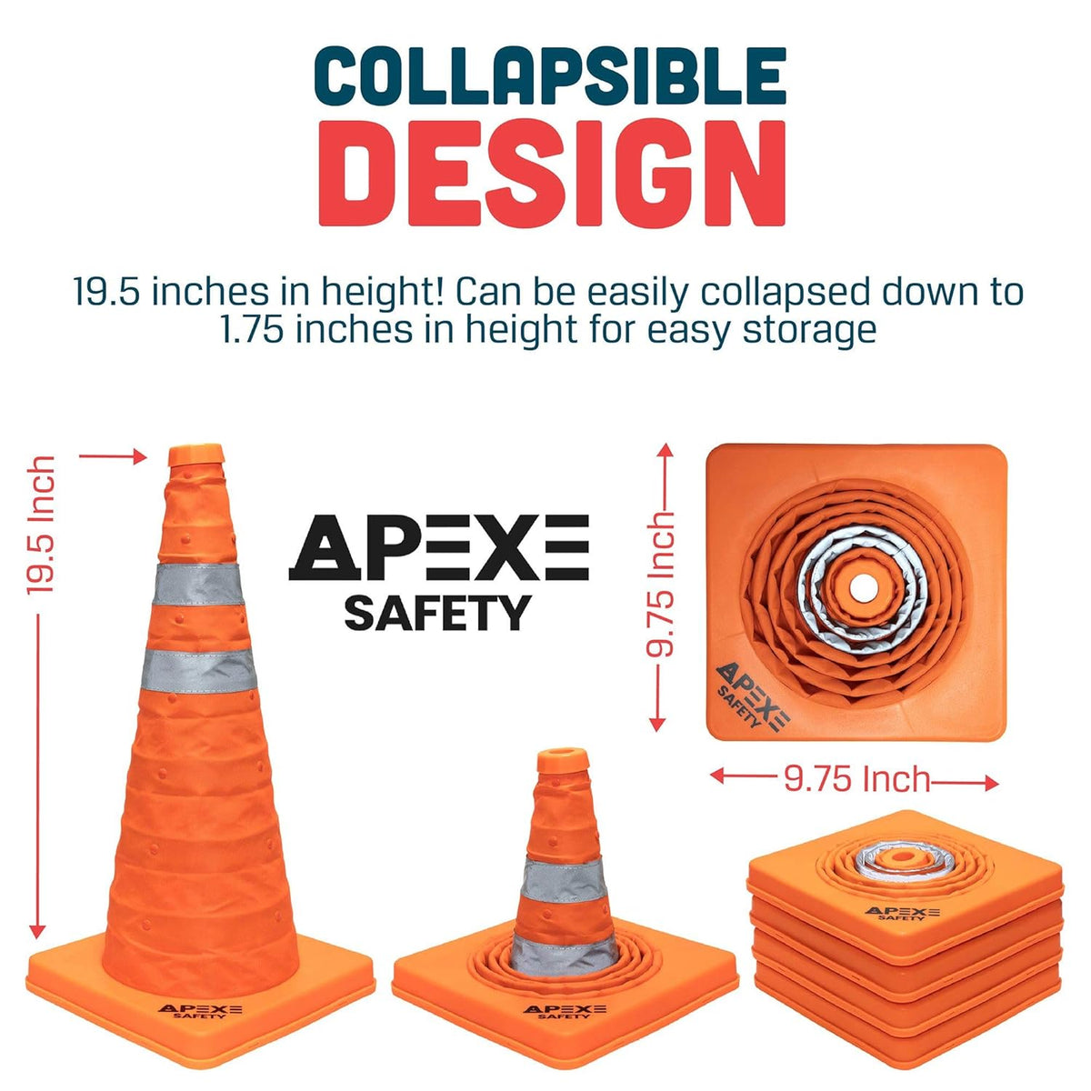 19.5 Inch Orange Collapsible Traffic Cones 4 Pack S778