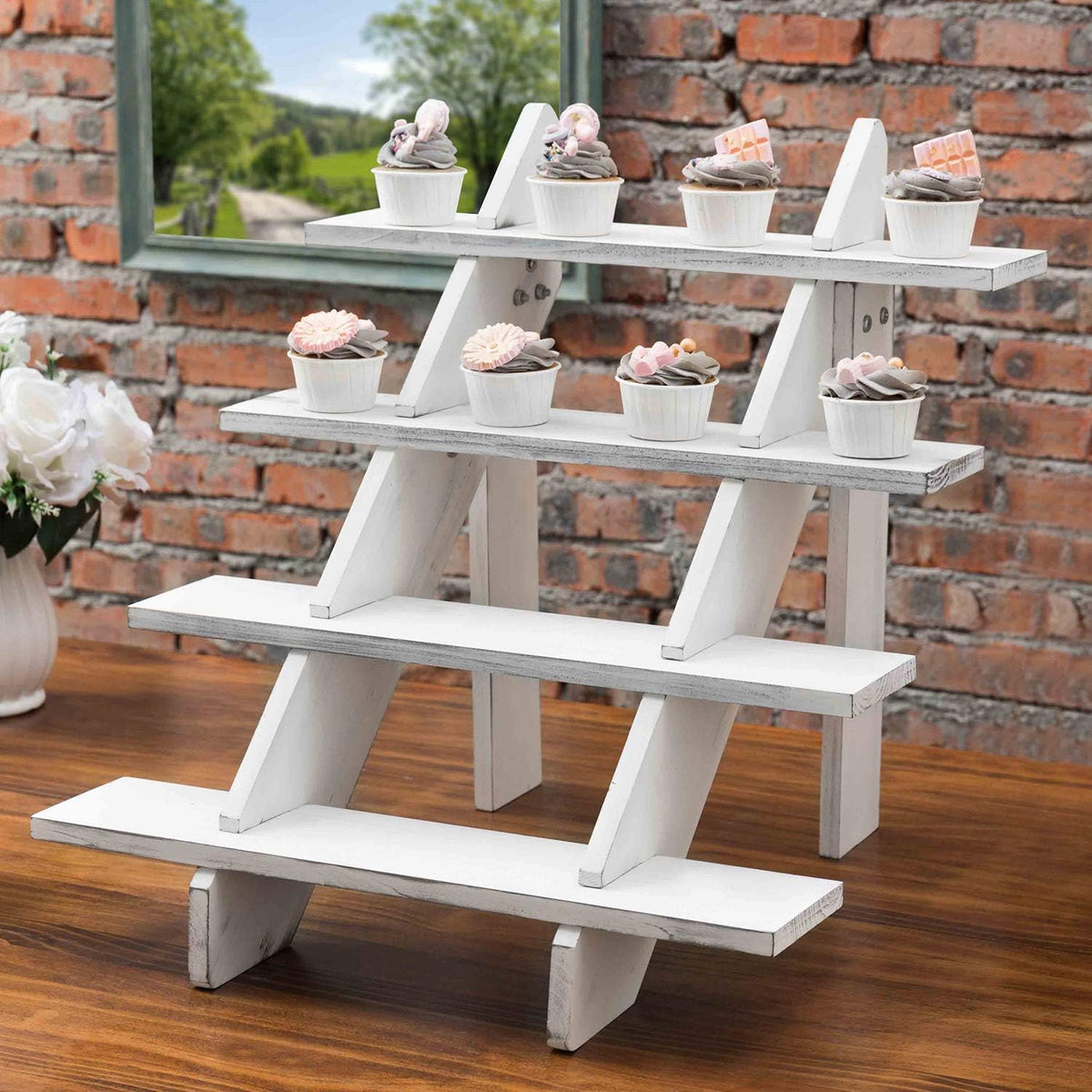 4-Tier White Wood Display Stand V885