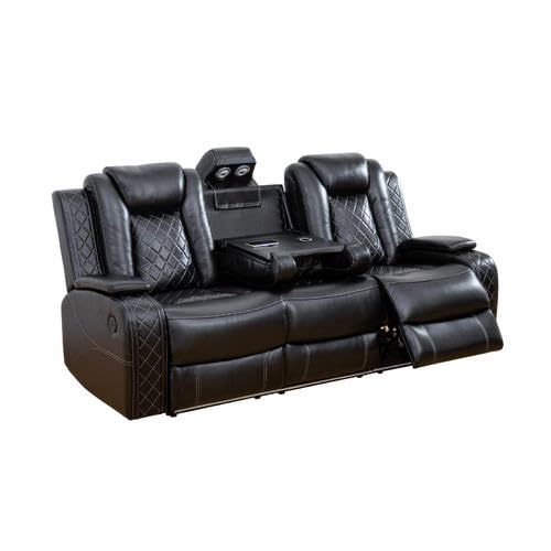 3 Piece Cream White Leather Recliner Sofa Set with LED Lights J85893