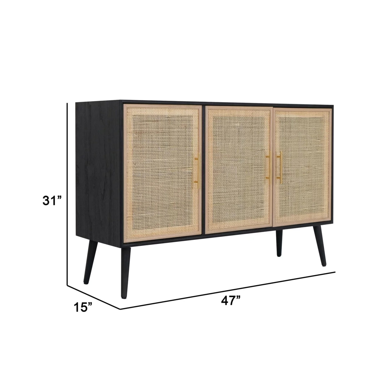 Black Pine Wood TV Media Entertainment Center with Rattan Doors G8336