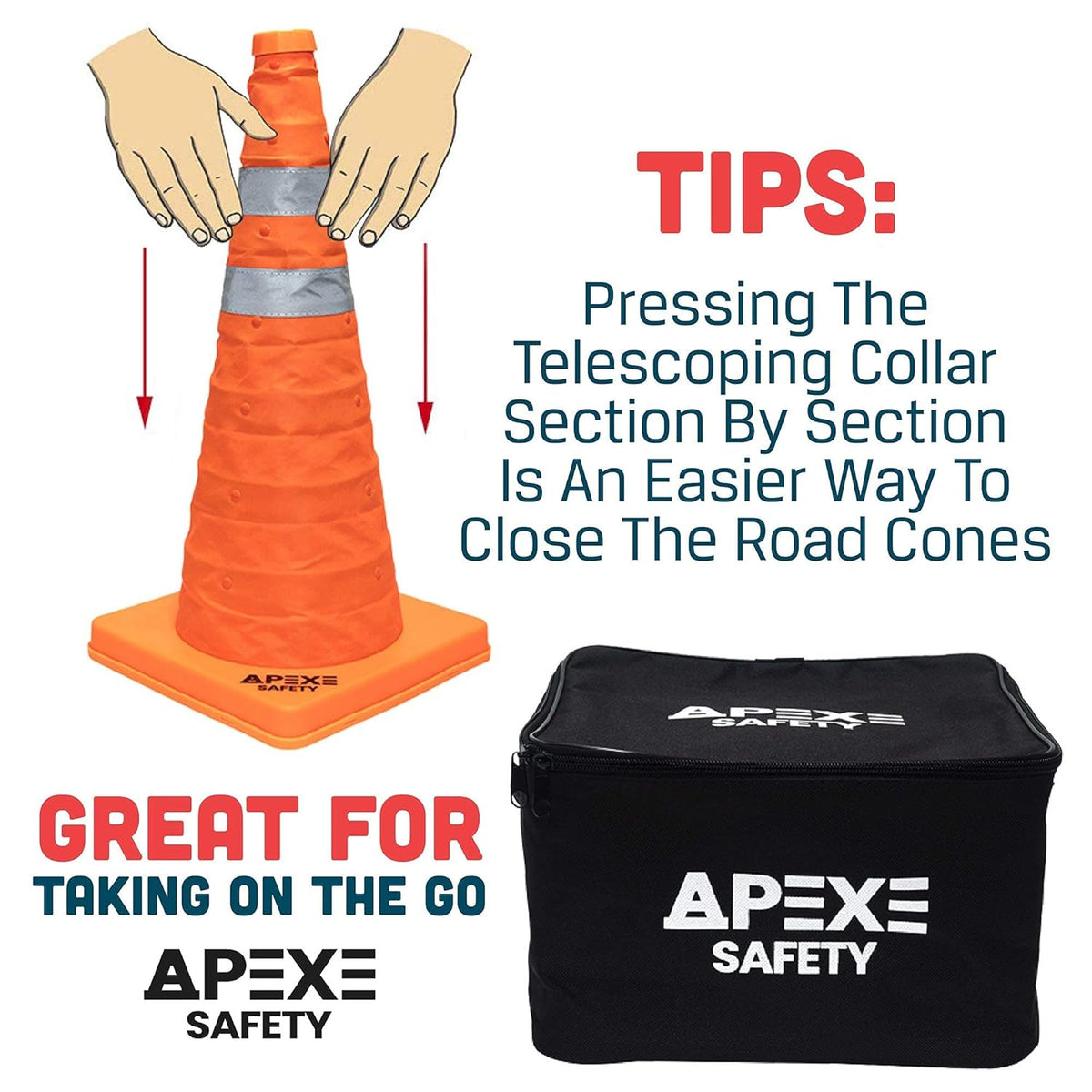 19.5 Inch Orange Collapsible Traffic Cones 4 Pack S778