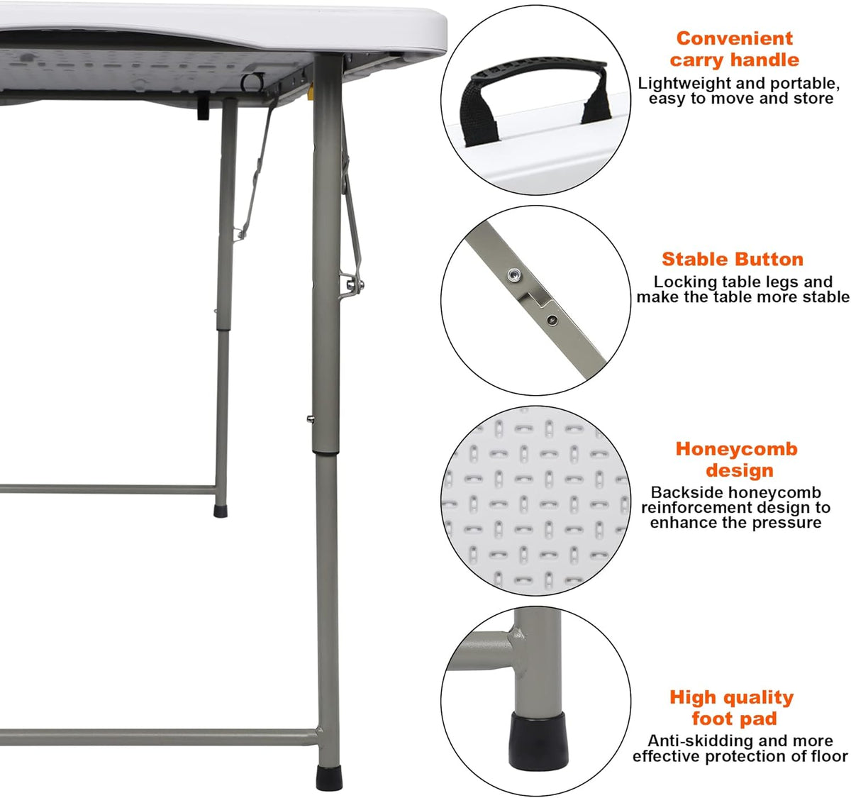 4ft Fold-in-Half Plastic Folding Utility Table Pack of 2 F97430