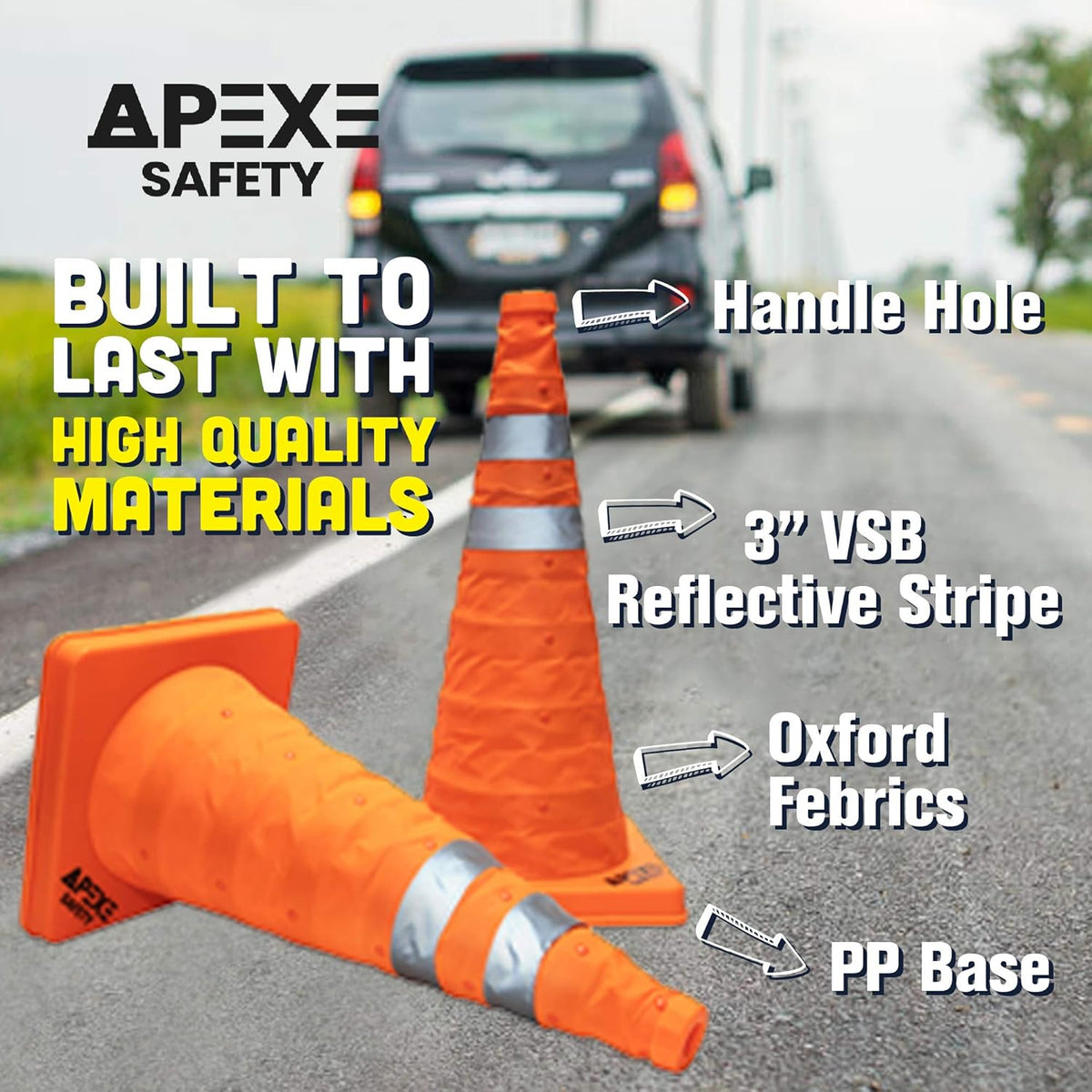 19.5 Inch Orange Collapsible Traffic Cones 4 Pack S778