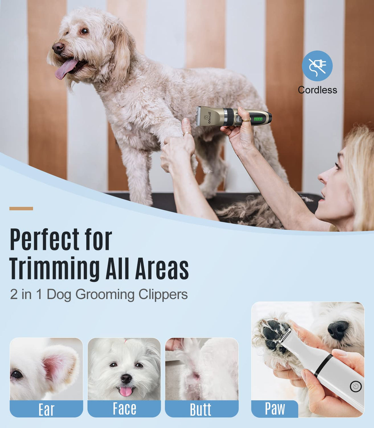 2 in 1 Low Noise Cordless Dog Clippers and Paw Trimmer Kit T201