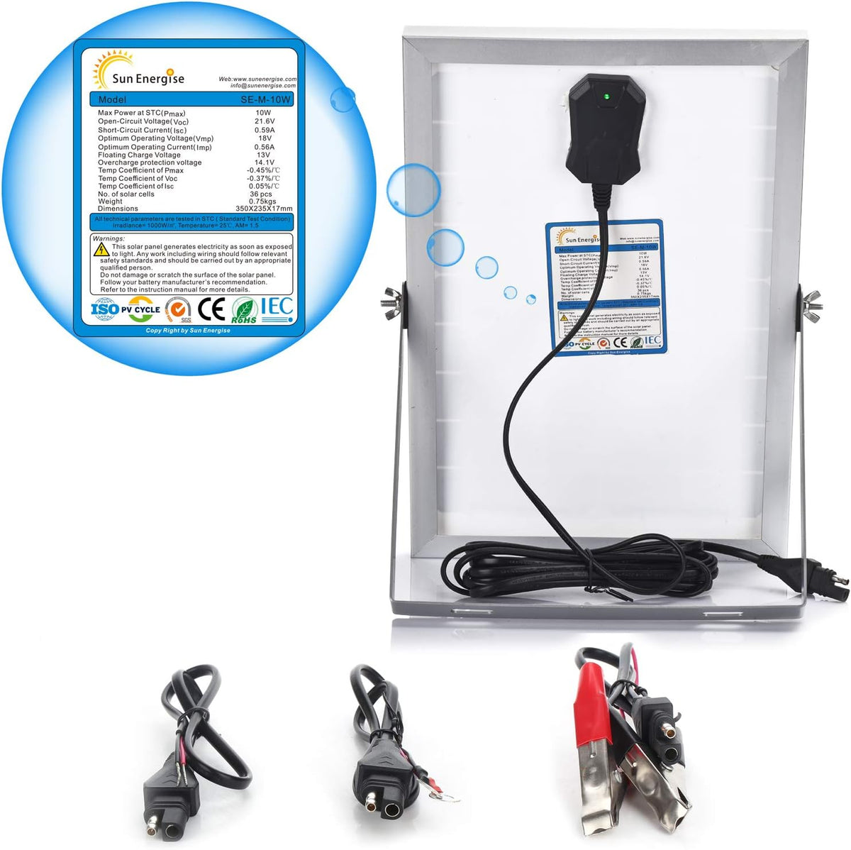 12V 10 Watt Solar Battery Charger with MPPT Charge Controller, SAE Cable Kits Pack of 2 L3936