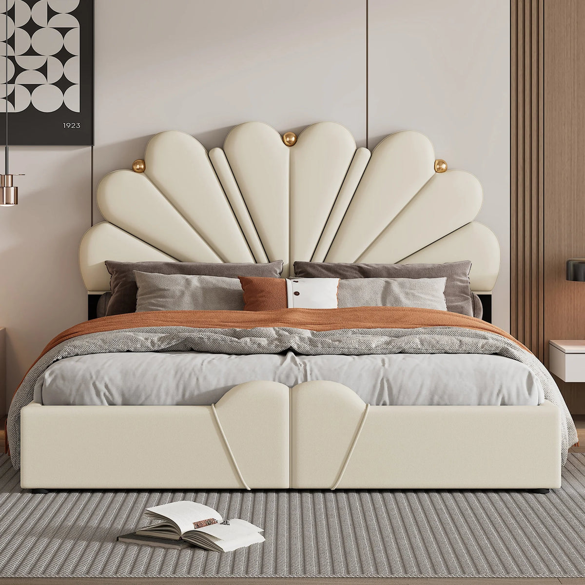 Queen Size Beige Platform Bed Q8378