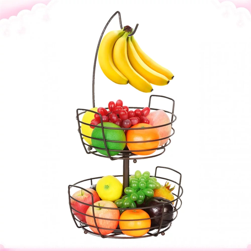 2 Tier Fruit Basket Bowl with Banana Holder Z1722