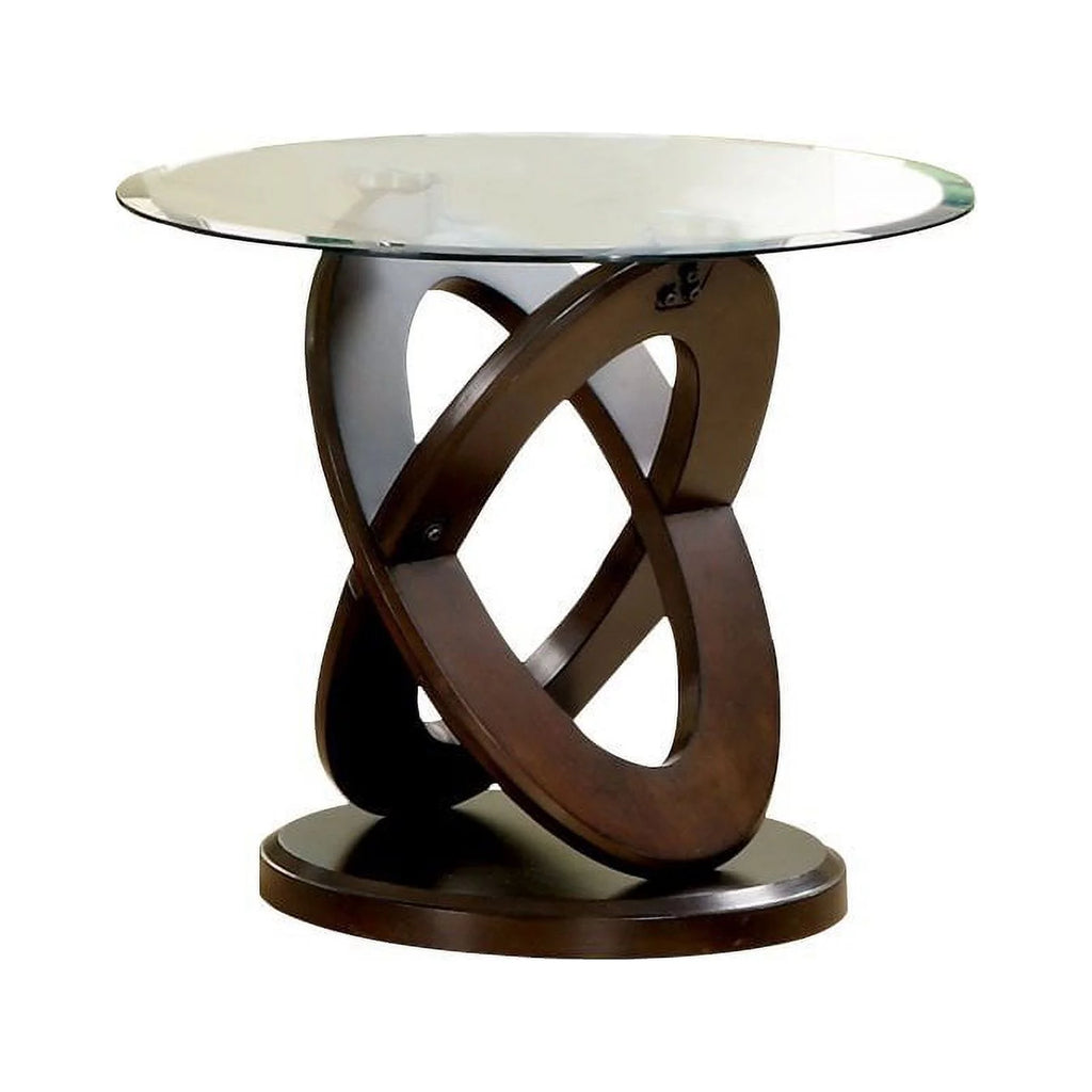 Glass Top End Table in Dark Walnut Brown S159
