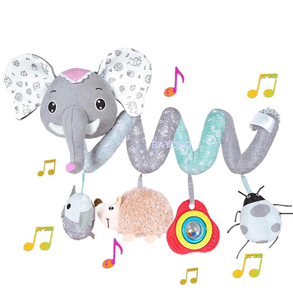 Gray Elephant Baby Car Seat Toys with Musical Owl Rattles Hedgehog Beep Ladybird Squeaker N88096