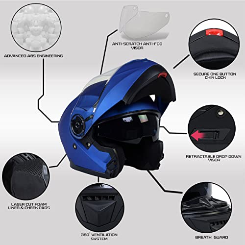 Blue Modular Motorcycle Helmet with Drop Down Visor D2348