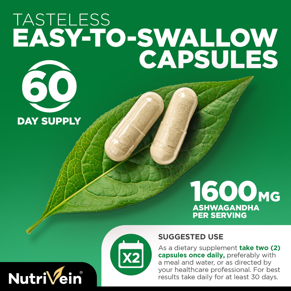 Organic Ashwagandha Capsules 1600mg 120 Vegan Pills O486052