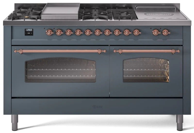 60 Dual Fuel Propane Gas Range Blue Grey Copper Trim X605