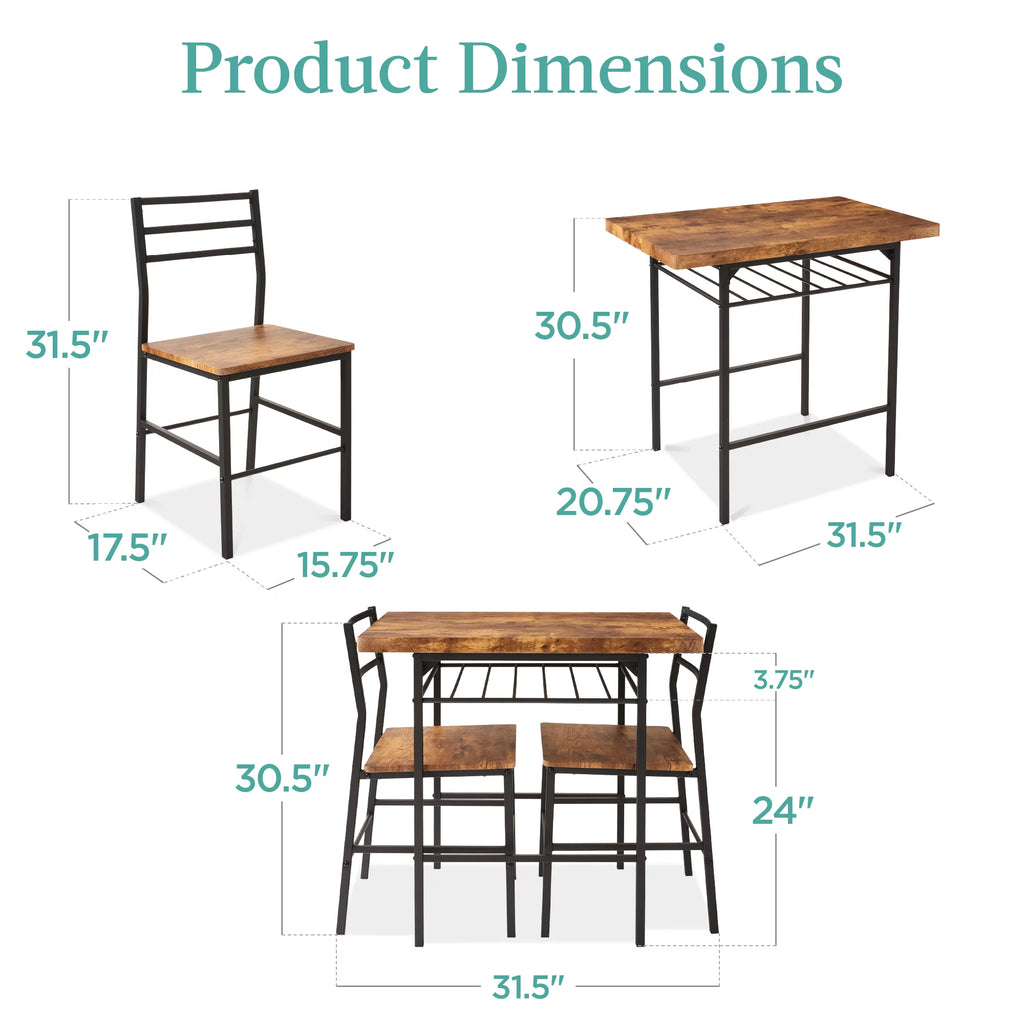 3-Piece Dining Set with Steel Frame and Storage Rack M9350