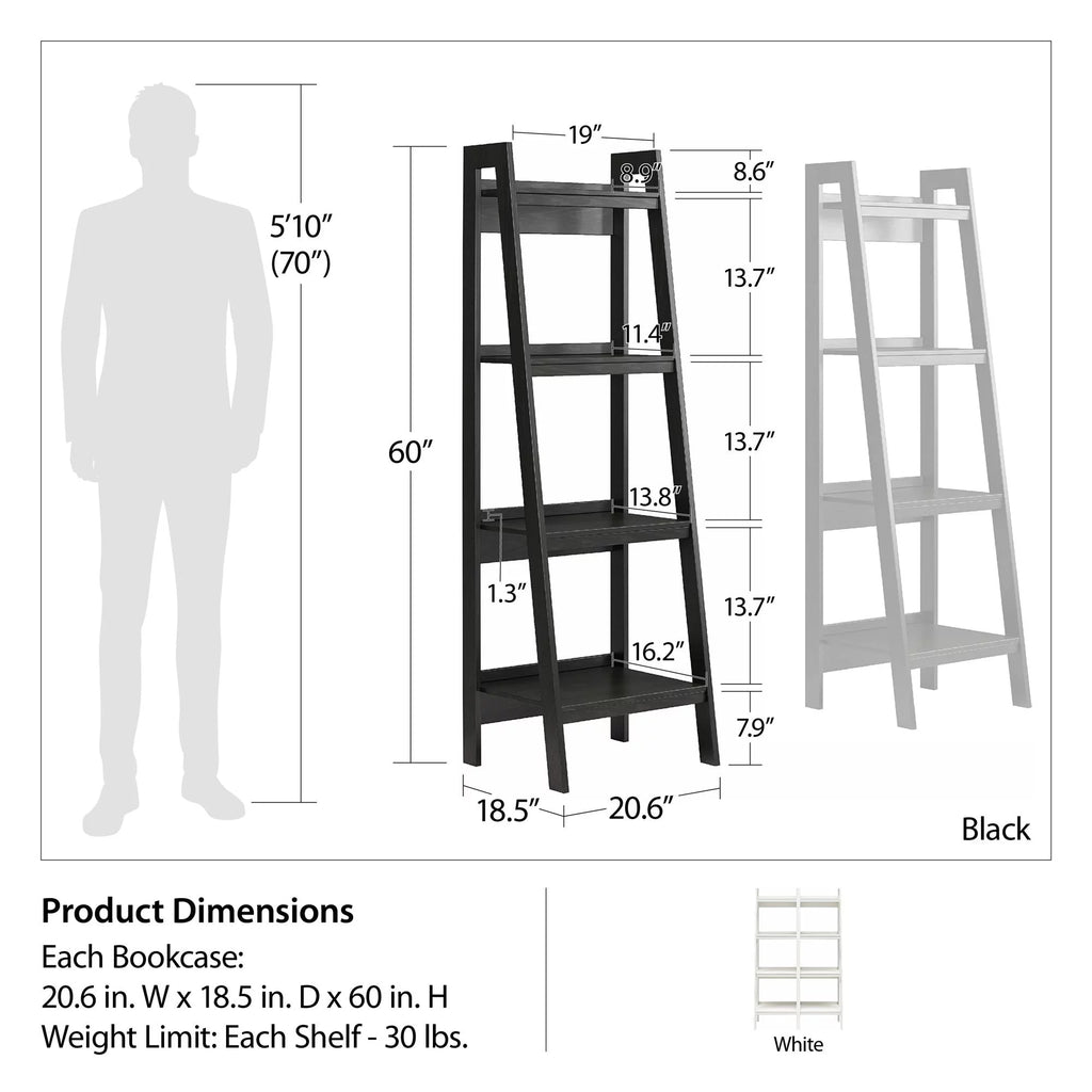 White 4 Shelf Ladder Bookcase H8276