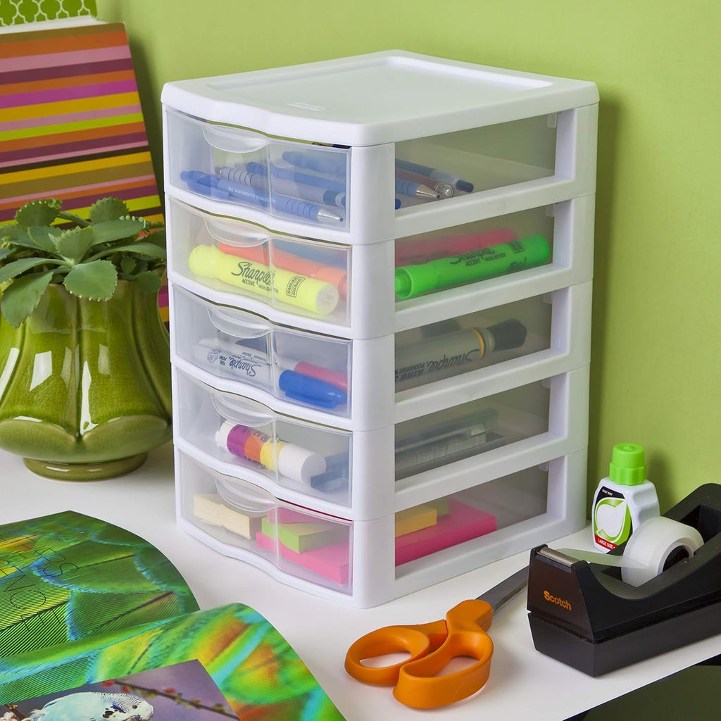 White 5 Drawer Unit with Clear Drawers, 4-Pack L932746