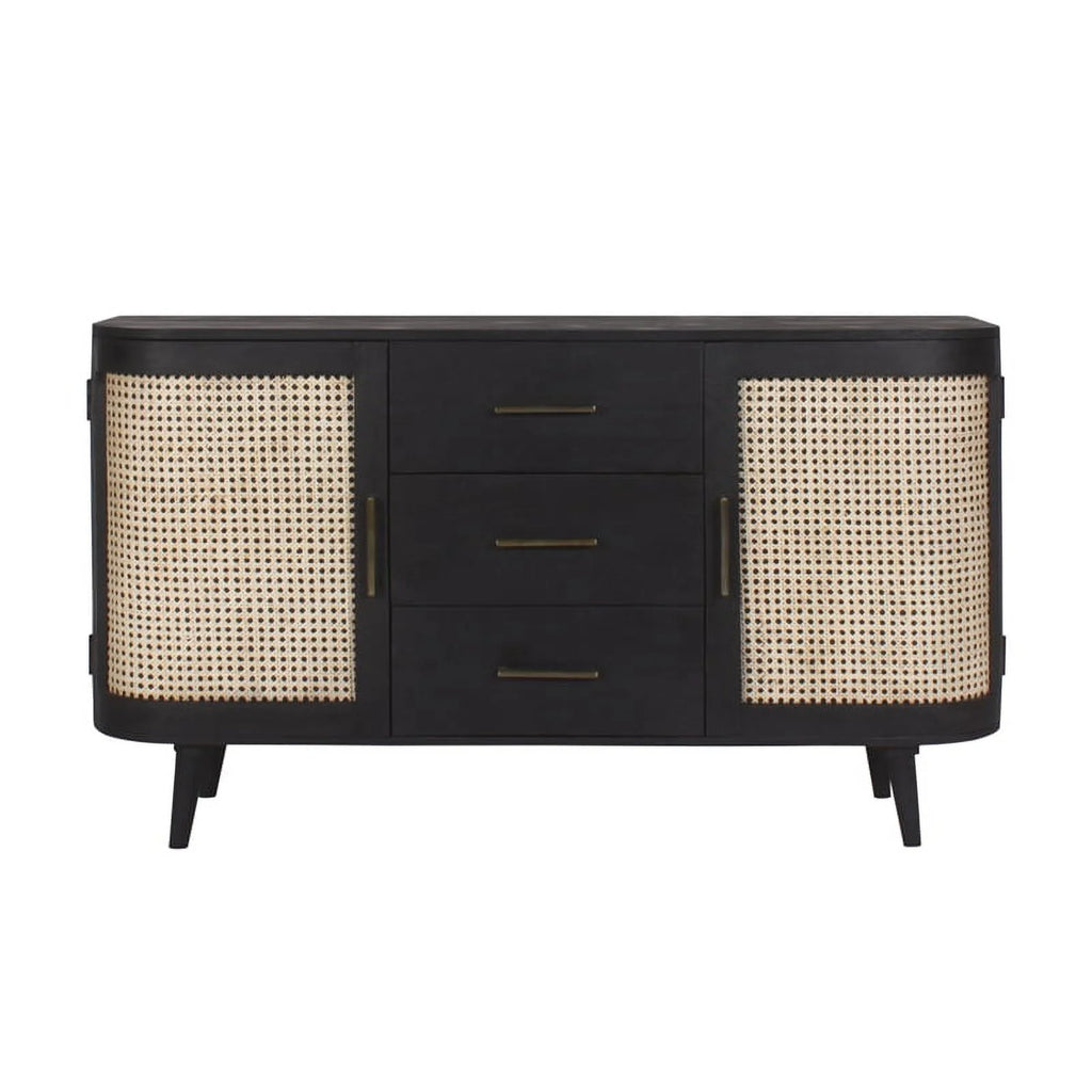Black Natural 3-Drawer Wood Sideboard B699574