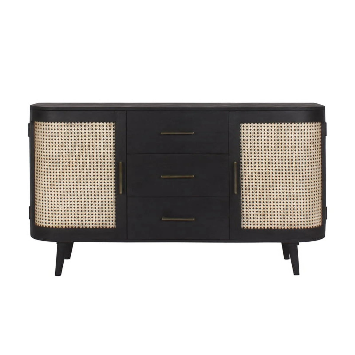 Black Natural 3-Drawer Wood Sideboard B699574