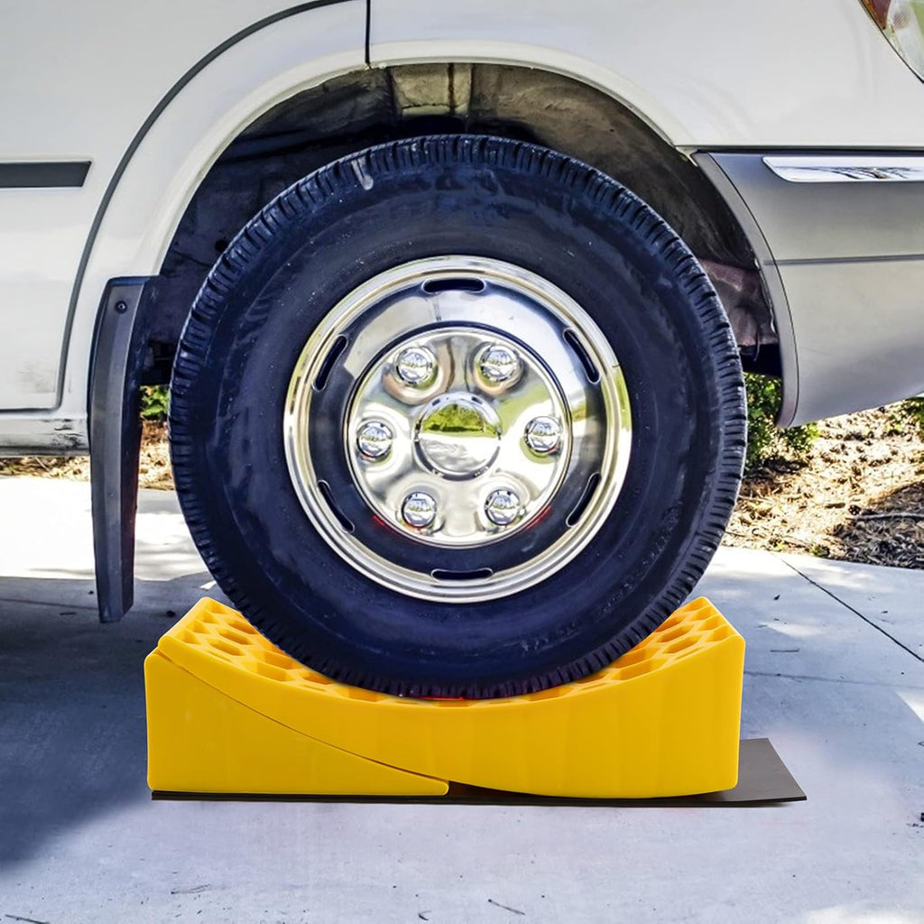 2-Pack Heavy Duty RV Leveling Blocks with Wheel Chocks and Anti-Slip Rubber Grip Mats C157784