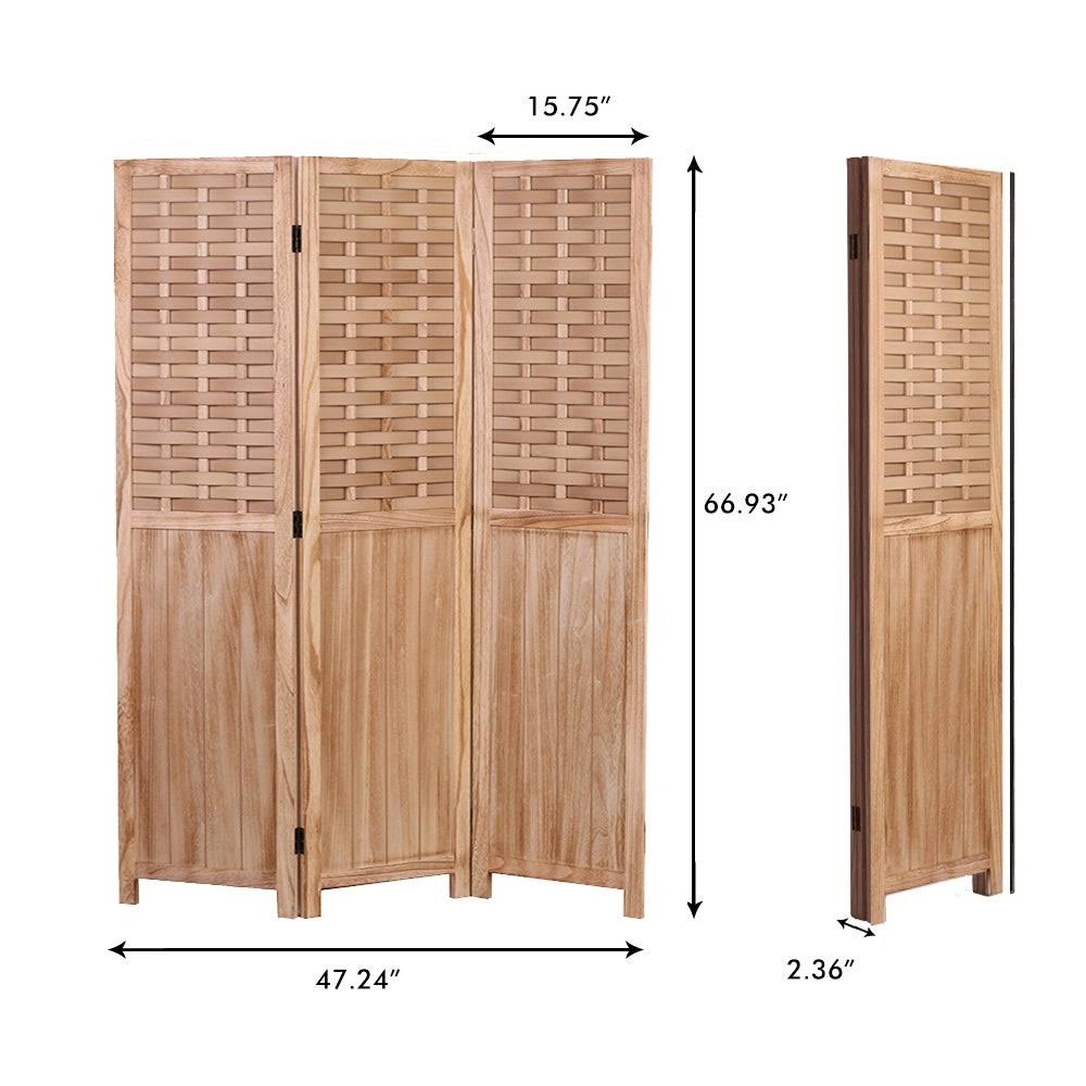 3 Panel Paulownia Wood Folding Room Divider V87883