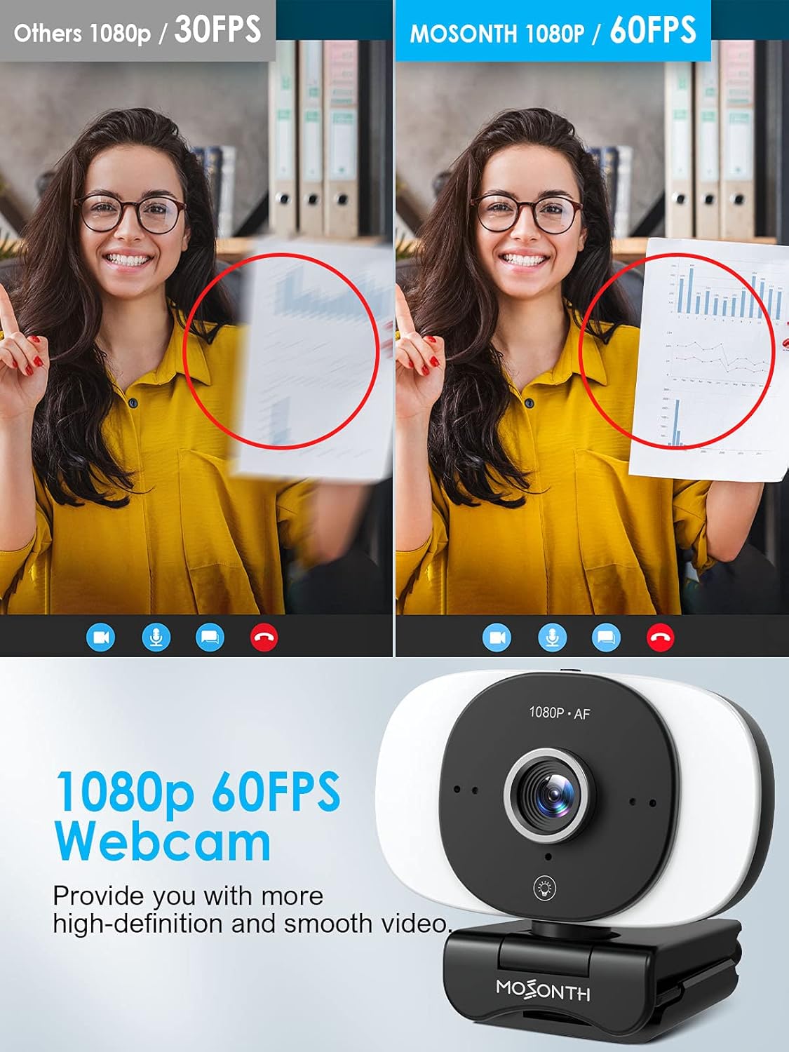 1080P Webcam with Microphone, Autofocus, Privacy Cover, Tripod C67777