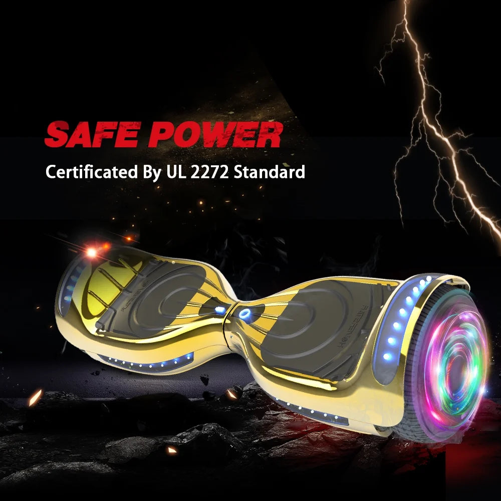 Chrome Gold Self Balancing Electric Scooter Hoverboard with Bluetooth Speaker O773762