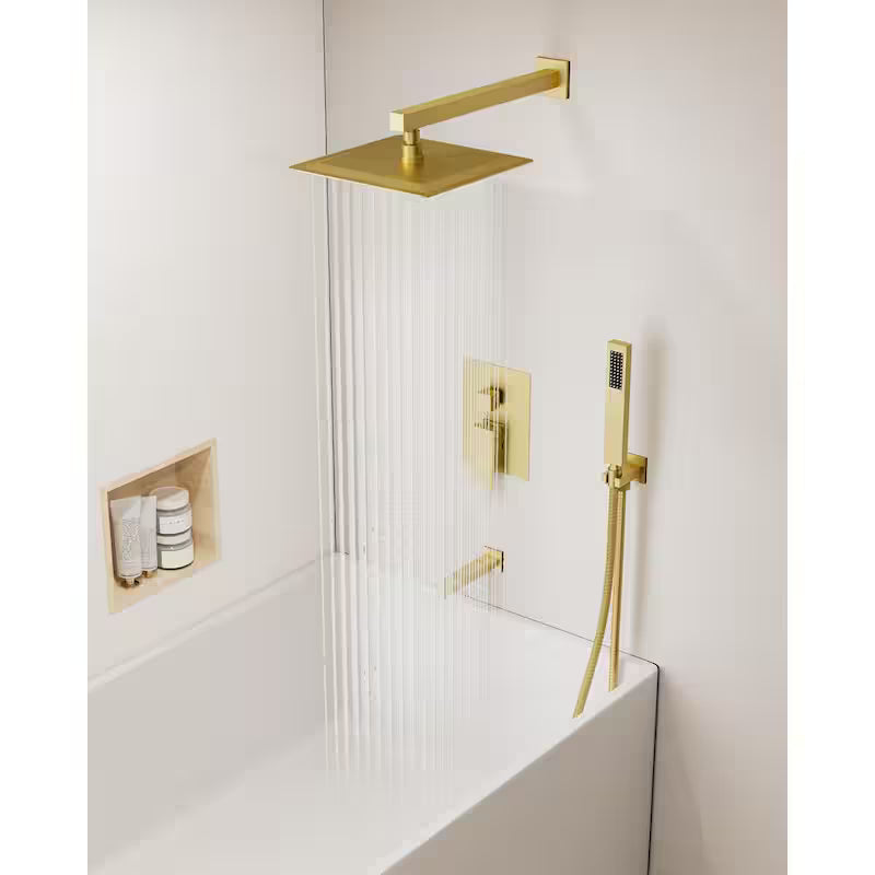 10 in. Wall Mount Shower Head and Tub Faucet 2.5 GPM Brushed Gold M95038