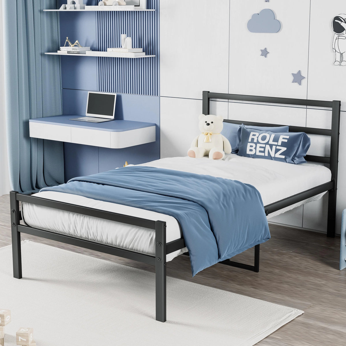Black Metal Platform Bed with Headboard and Footboard L25641