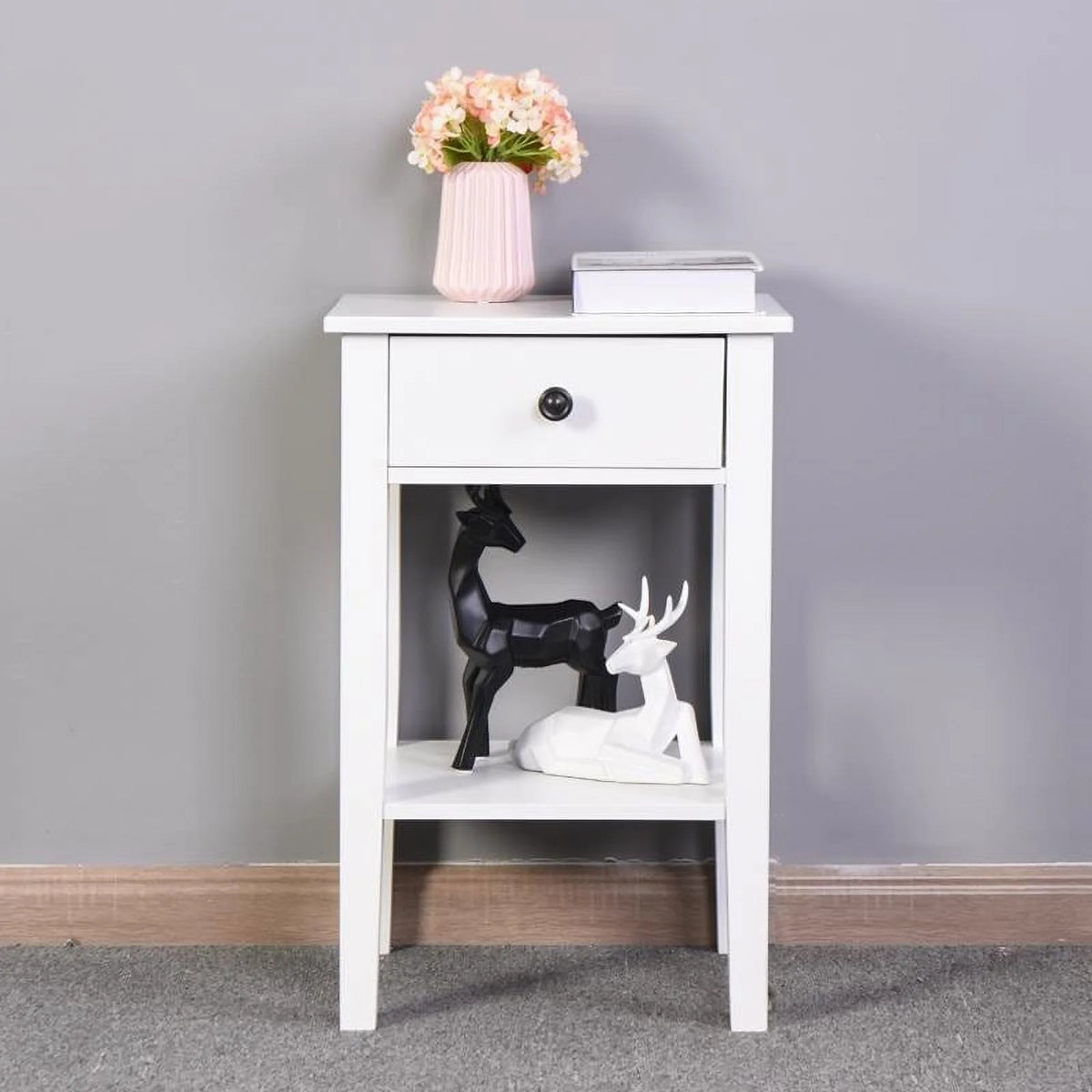 White Floor-standing Storage Table with Drawer O60791