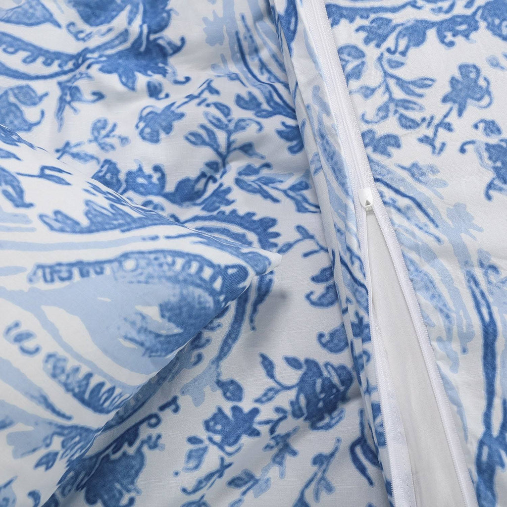 Queen Blue Cotton Percale Printed Duvet Cover Set E44519