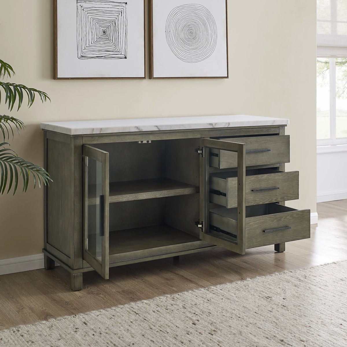 Rustic Indoor Sideboard with White Marble Top S232