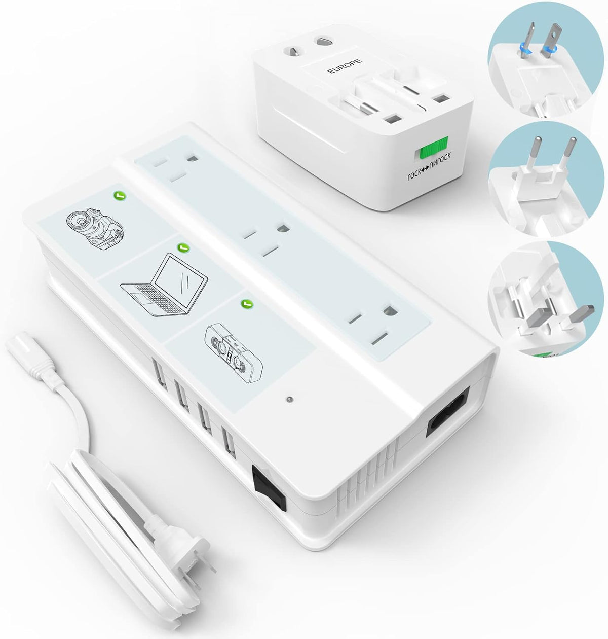 220v to 110v Voltage Converter Travel Adapter with 4-Port USB Charging, Pack of 2 X522
