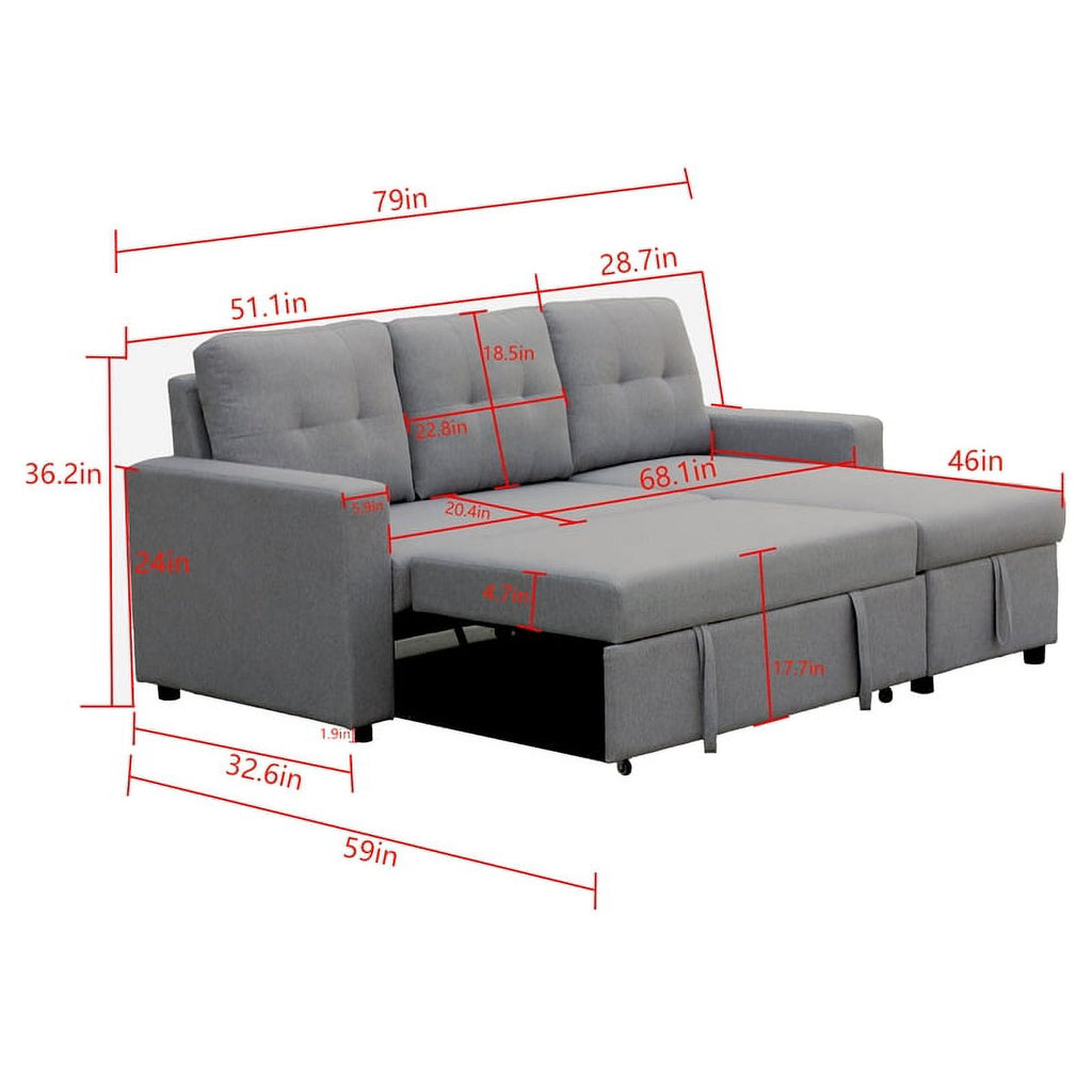 Gray Fabric Reversible Sleeper Sectional D9708