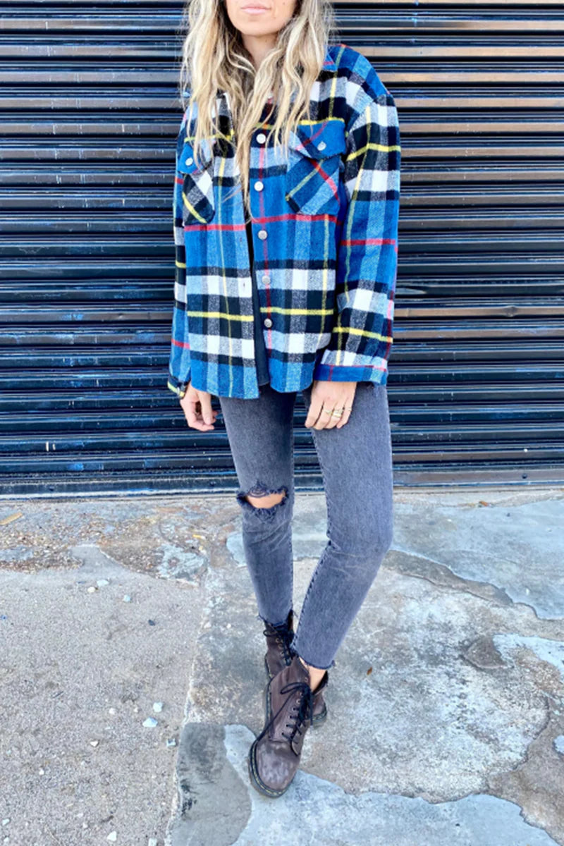 Plaid Patchwork Turndown Collar Outerwear Z337373