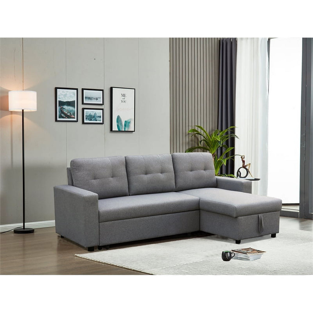 Gray Fabric Reversible Sleeper Sectional D9708