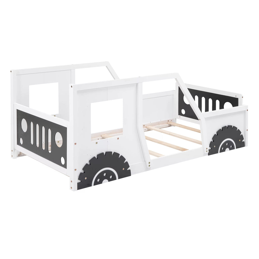 Blue Full Size Wood Car-Shaped Platform Bed D825