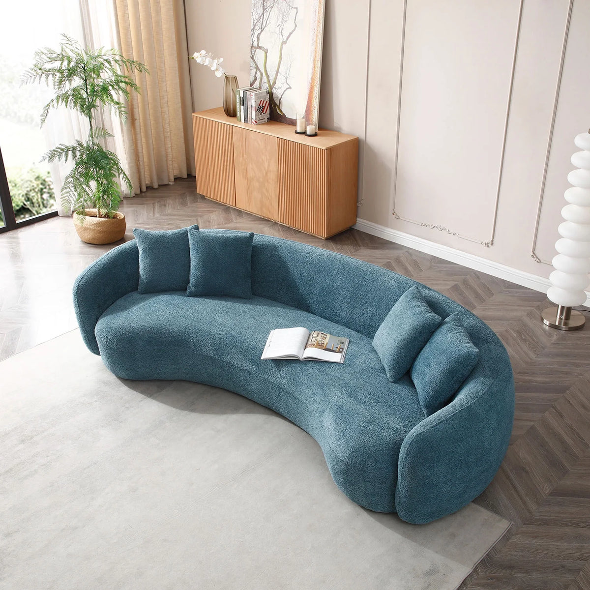 101'' Boucle Curved Sofa with 4 Pillows I5833