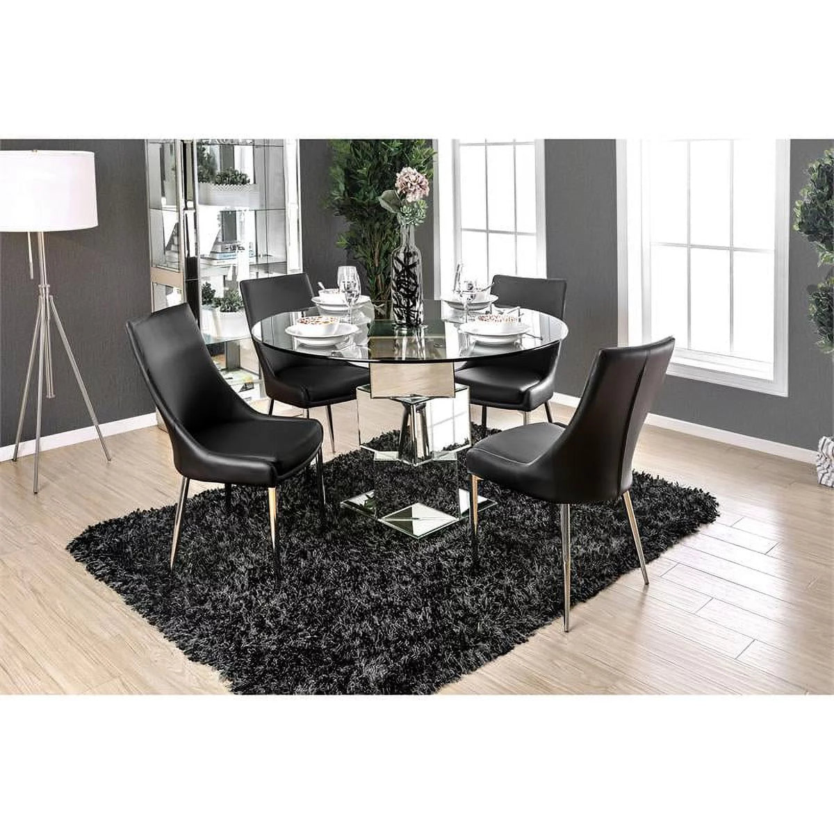 Glass Top 5-Piece Dining Table Set in Black B437