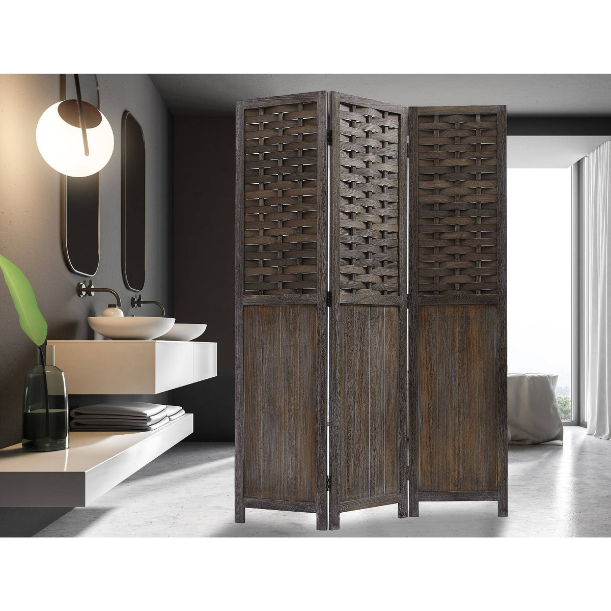 3 Panel Paulownia Wood Folding Room Divider V87883