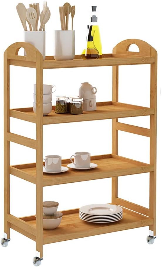4-Tier Bamboo Storage Utility Cart with Wheels Y63063