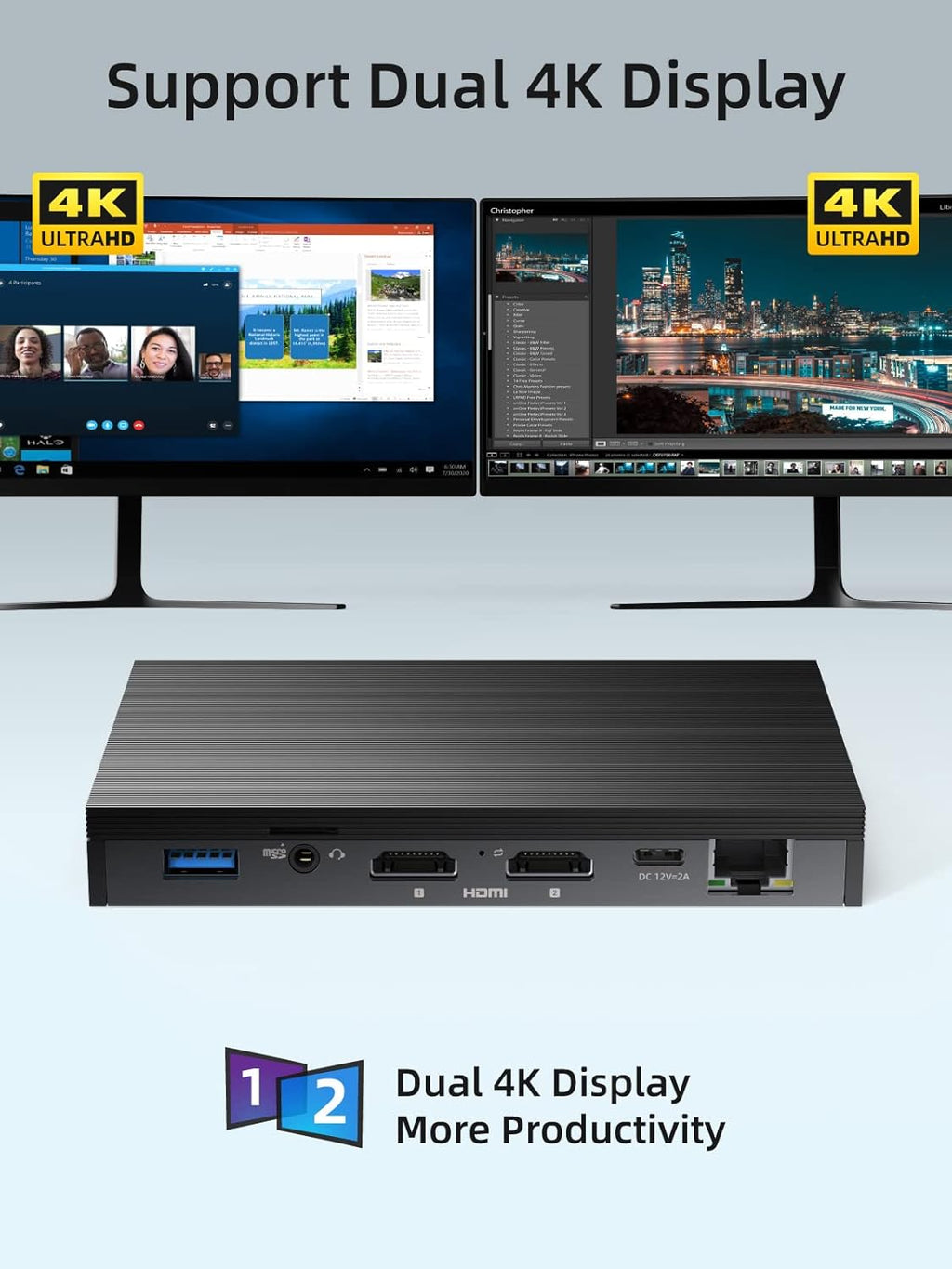 Fanless Mini PC 8G 256GB 4K Dual HDMI Gigabit Ethernet C6045