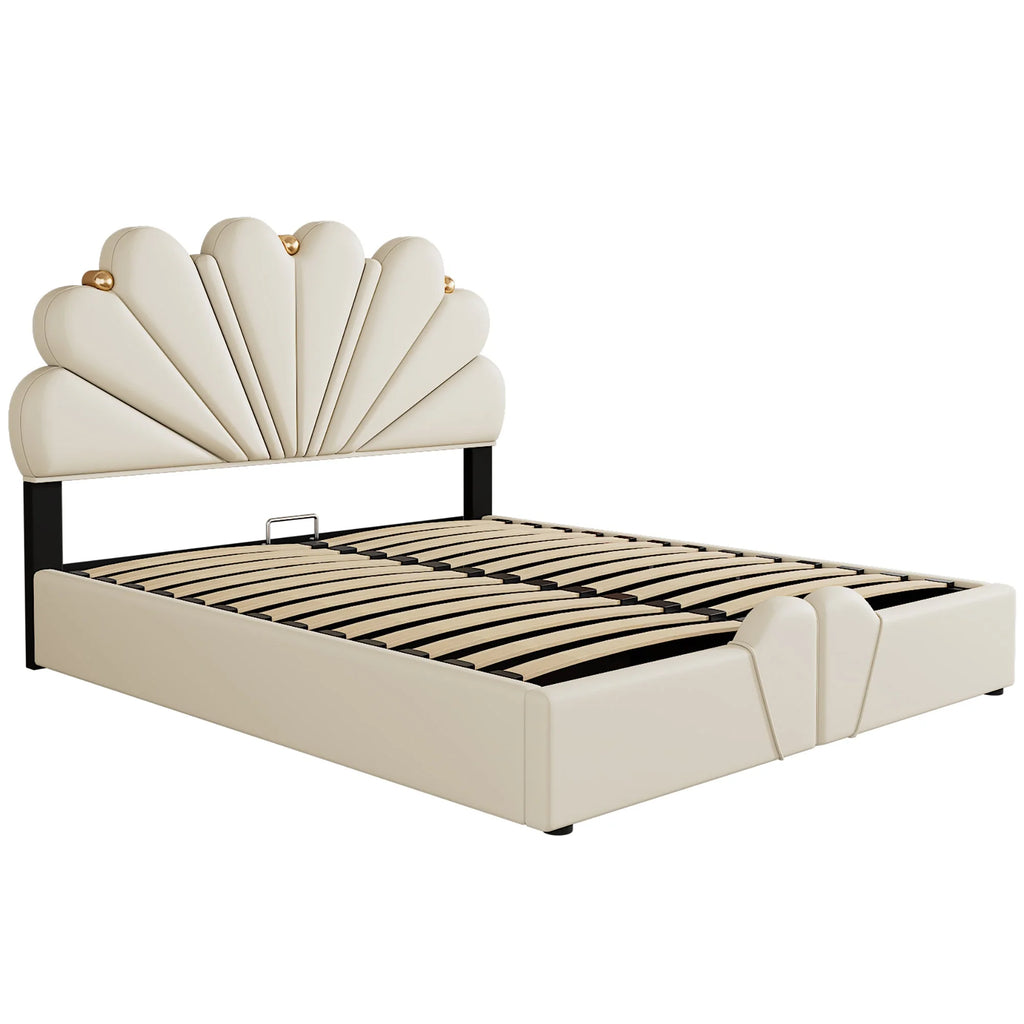 Queen Size Beige Platform Bed Q8378