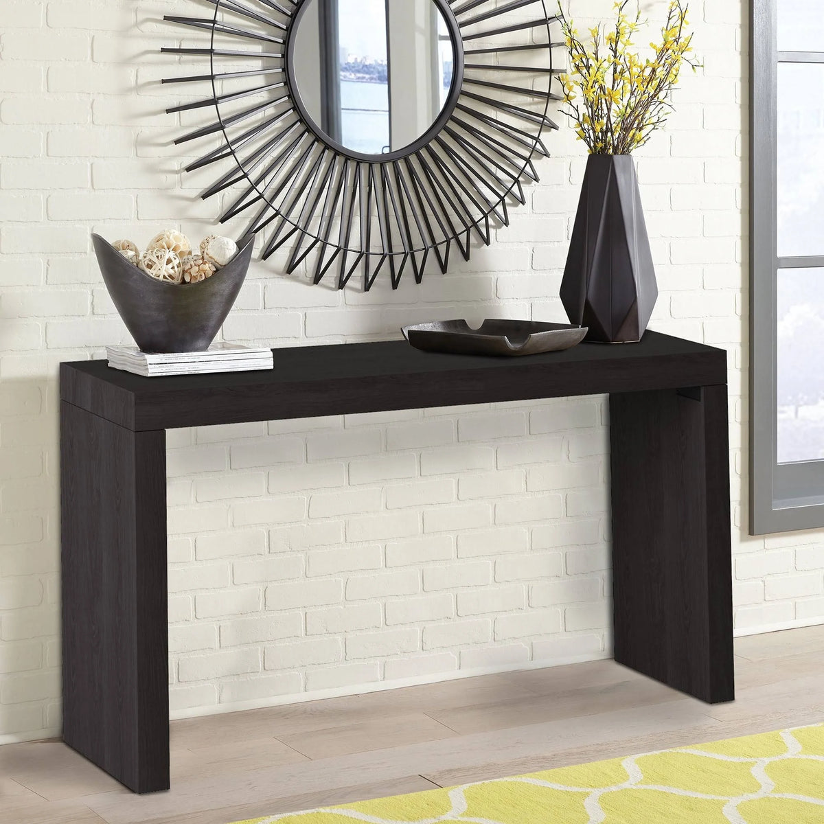 Black Wood Grain Veneer Console Table F265