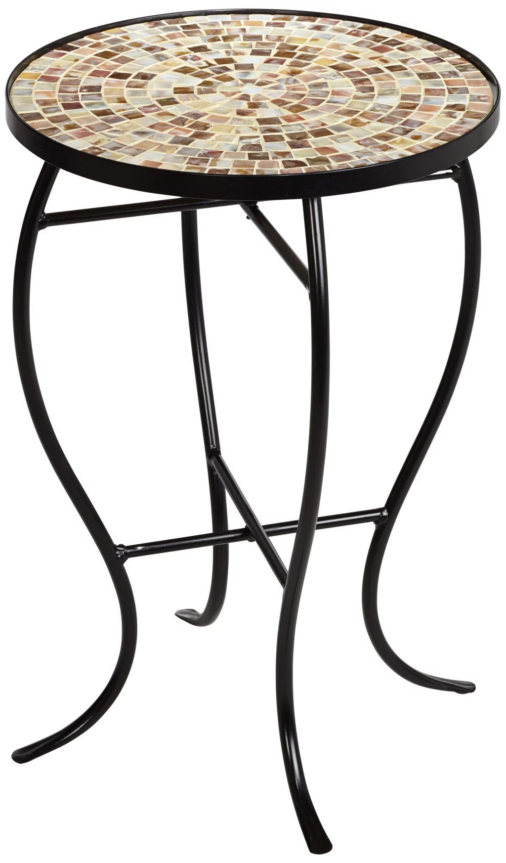 Black Round Outdoor Accent Side Table 14" Wide Mosaic Tabletop G12385