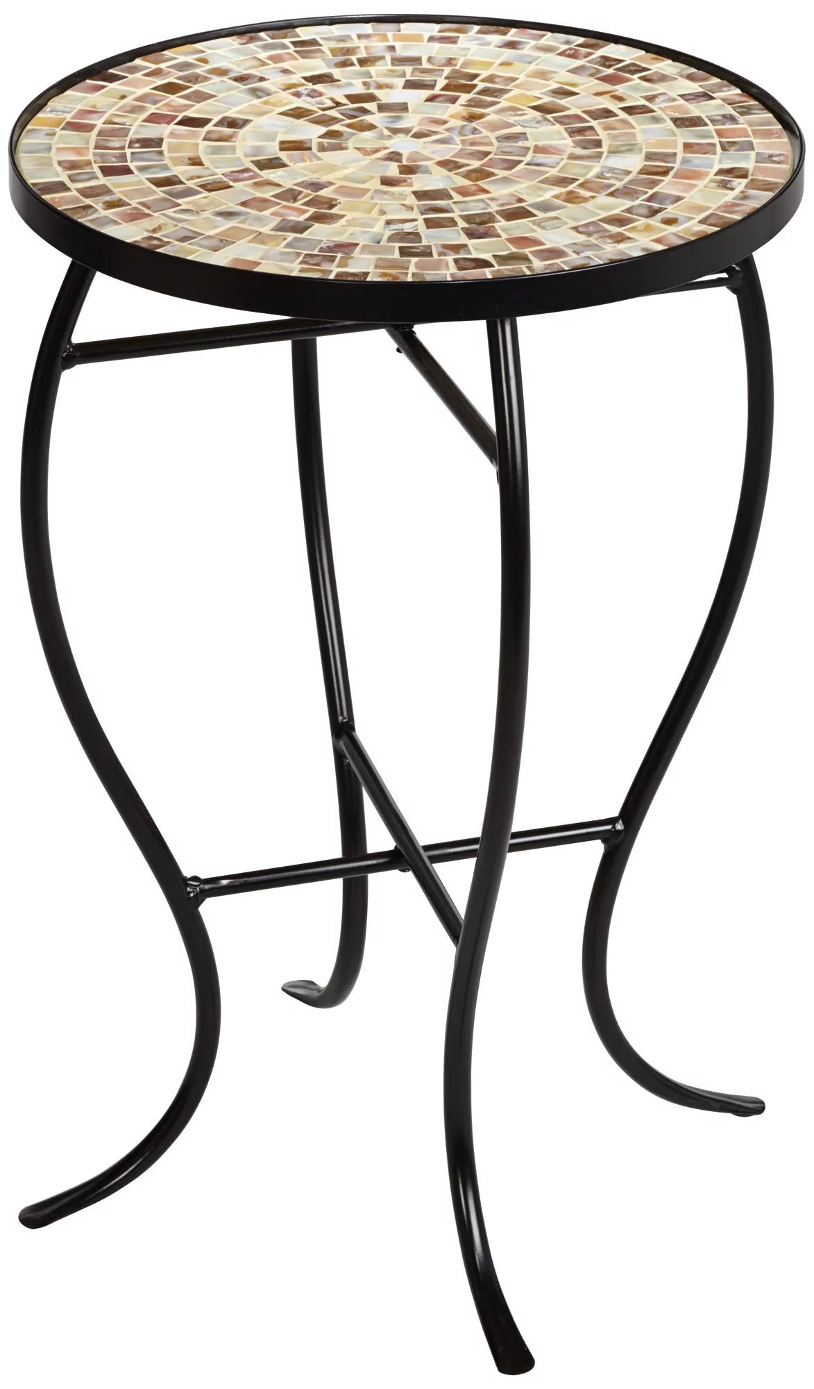 Black Round Outdoor Accent Side Table 14" Wide Mosaic Tabletop G12385