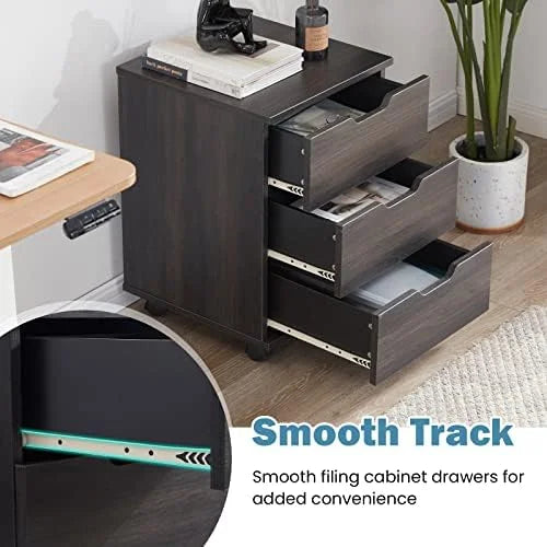 3 Drawer Black Wood Mobile File Cabinet I688
