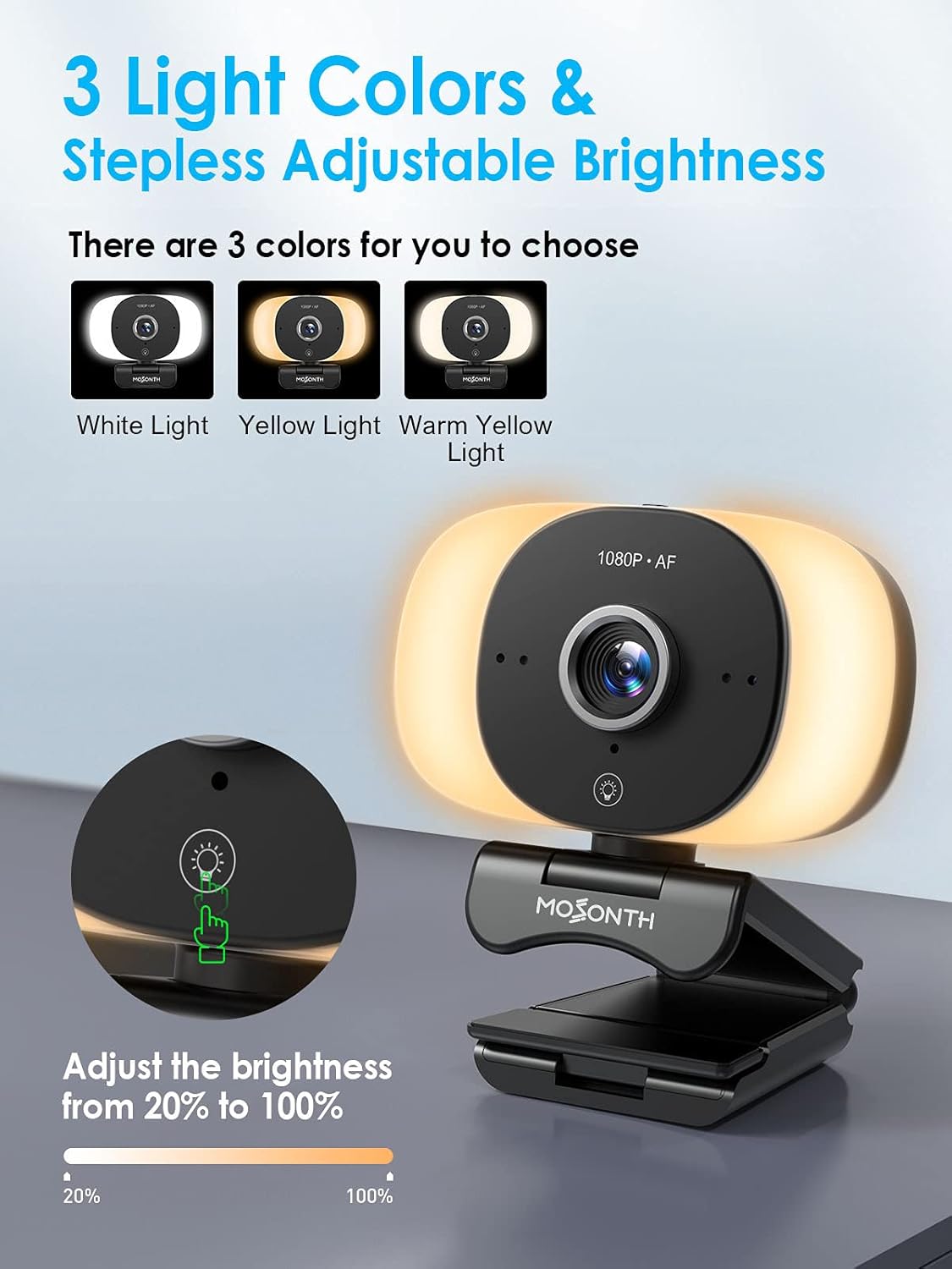 1080P Webcam with Microphone, Autofocus, Privacy Cover, Tripod C67777